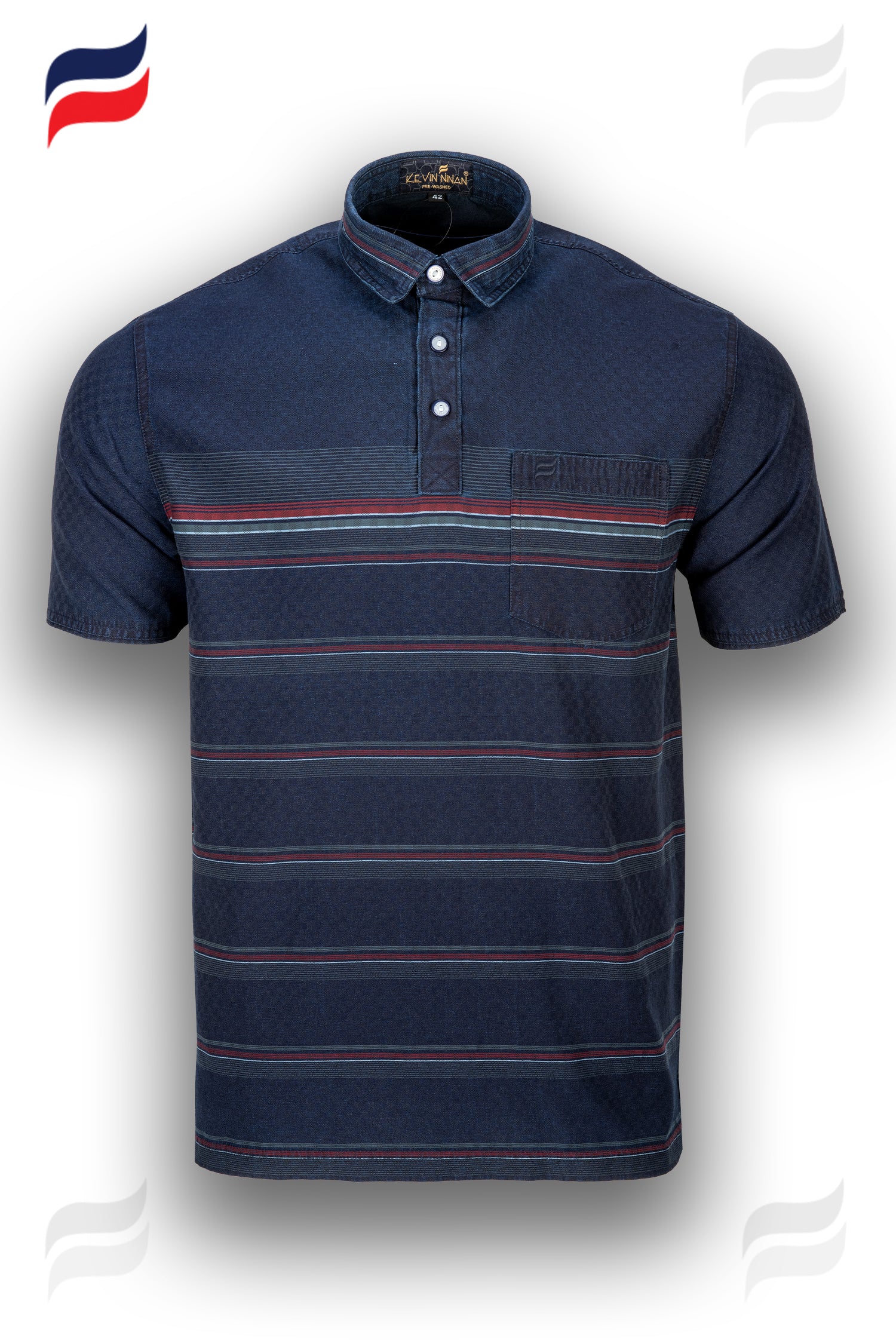 Kevin Ninan PREWASHED POLO SHIRT Indigo and red