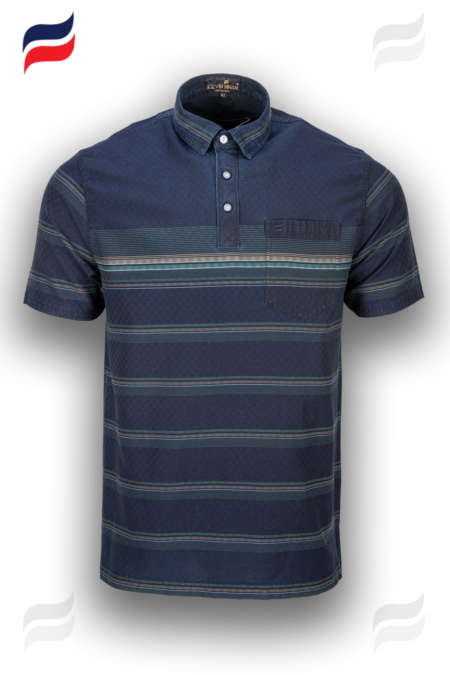 Kevin Ninan PREWASHED POLO SHIRT Indigo and green