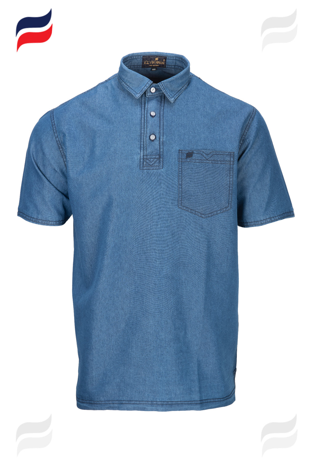 Kevin Ninan denim polo navy stitch