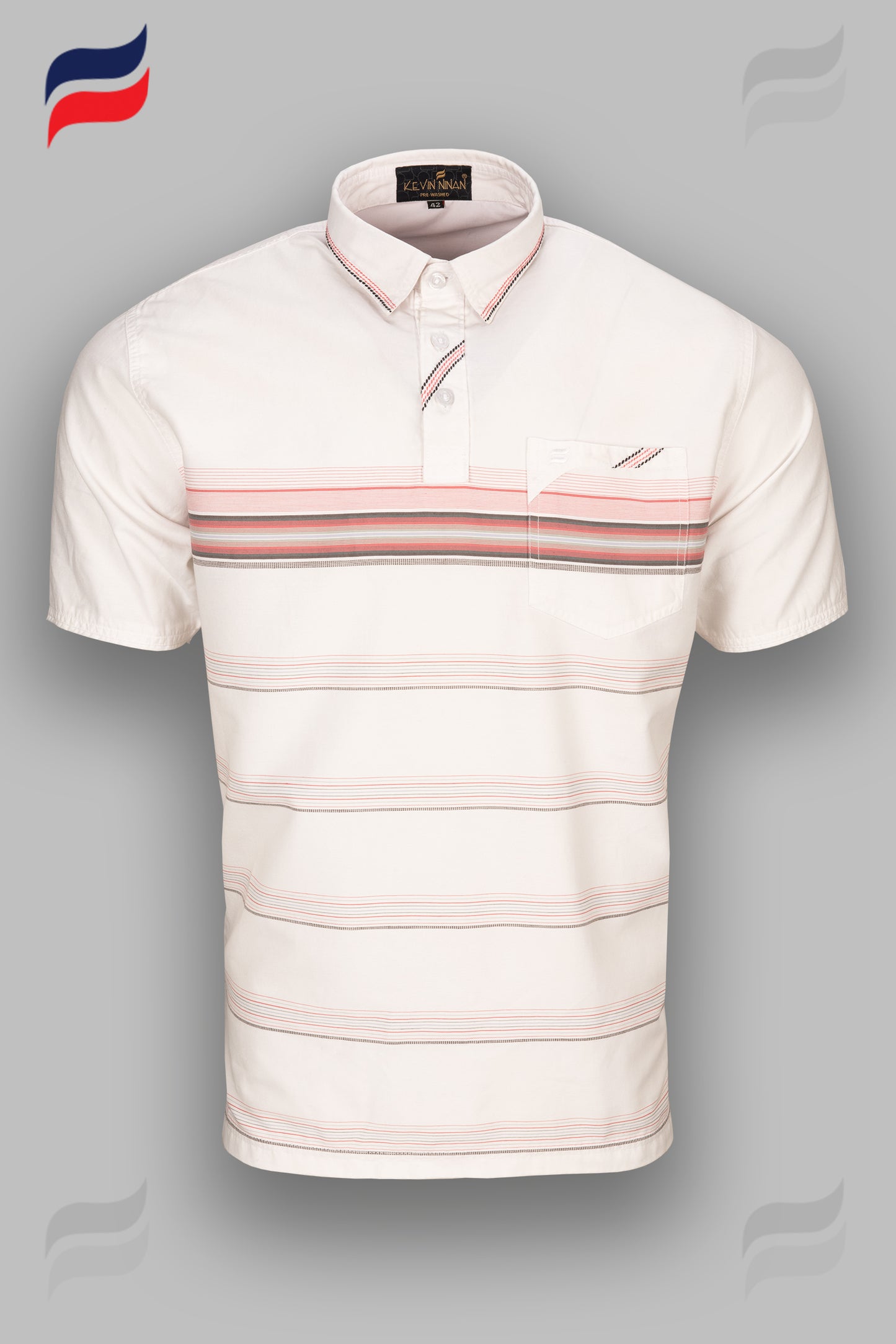 Kevin Ninan prewashed white with pink stripes