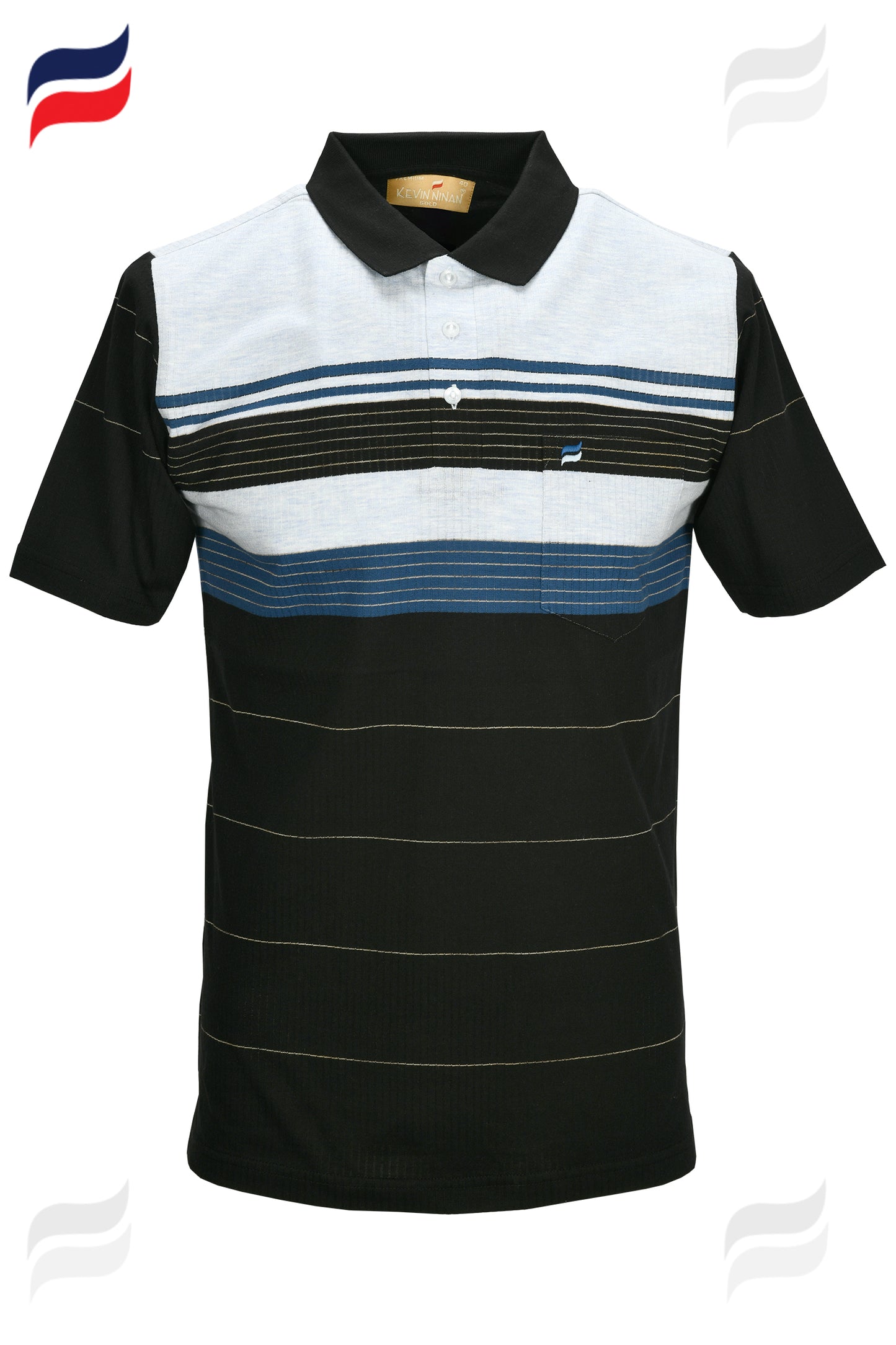 Kevin Ninan multistriped polo black and blue