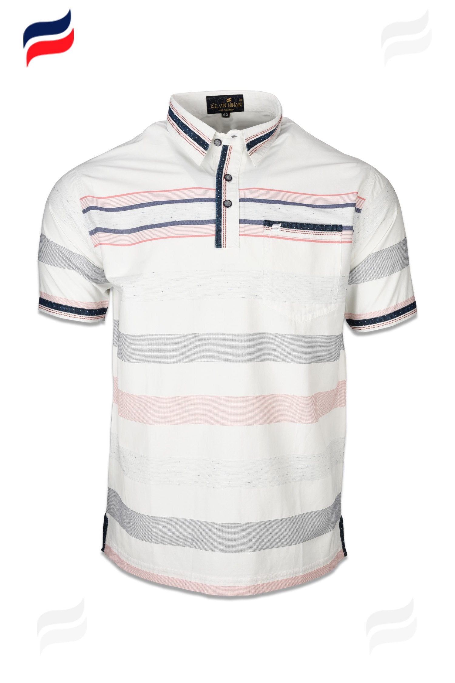 Kevin Ninan Prewashed white and denim polo